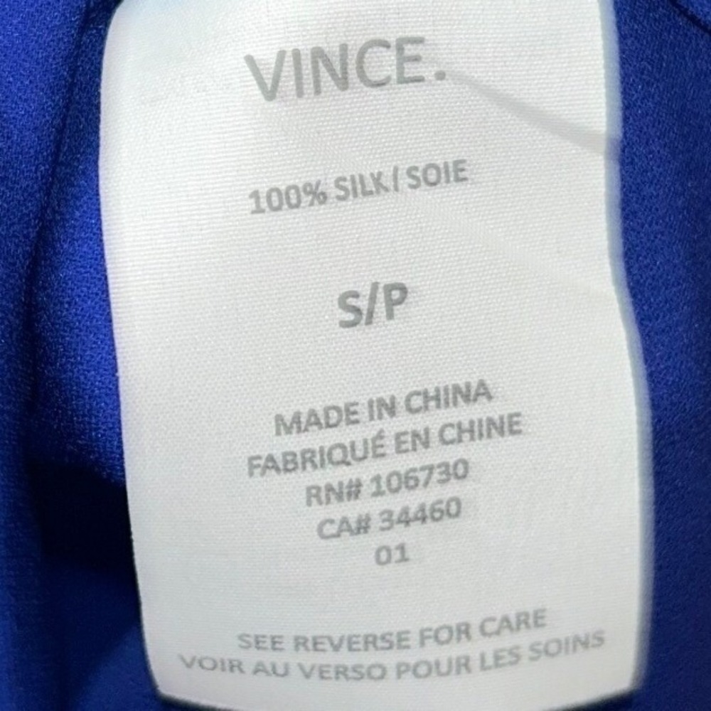 Vince Royal Blue 100% Silk Short Sleeve Button Down Blouse Top Small - Picture 6 of 8